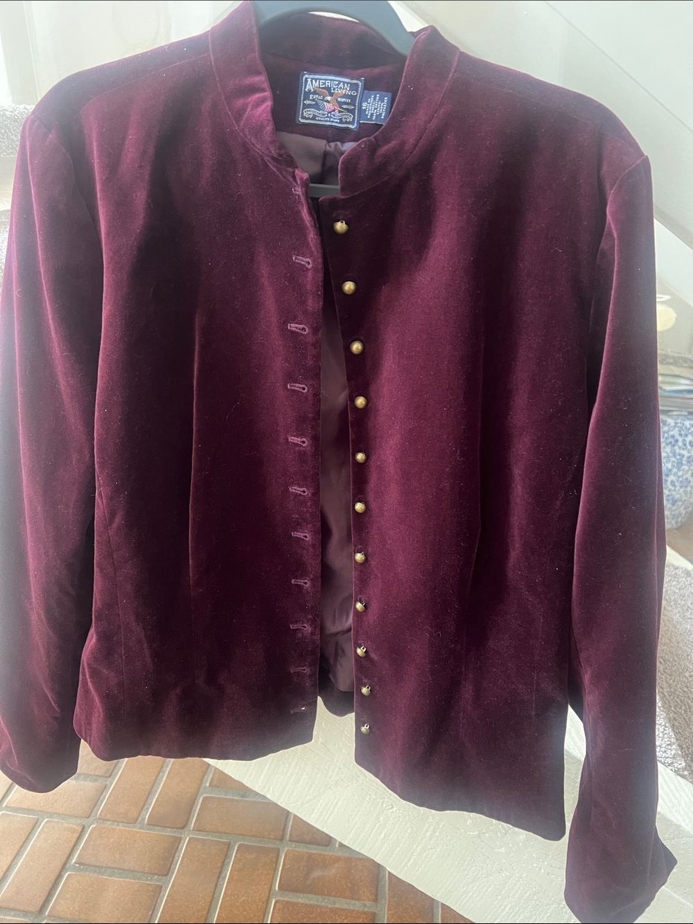 Vintage American Living Burgundy Velvet Blazer with Gold Buttons